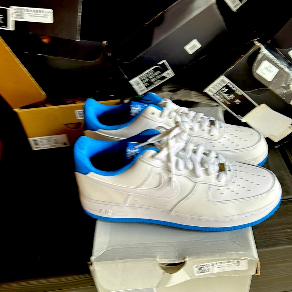 Nike new size 12 low 07 Air Force 1 all white baby blue